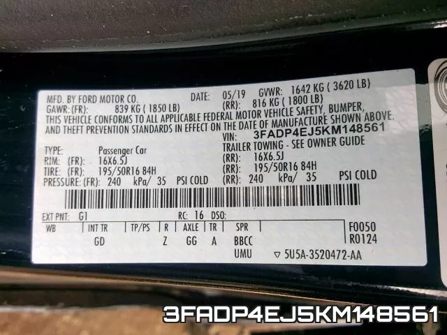 3FADP4EJ5KM148561 фото 2