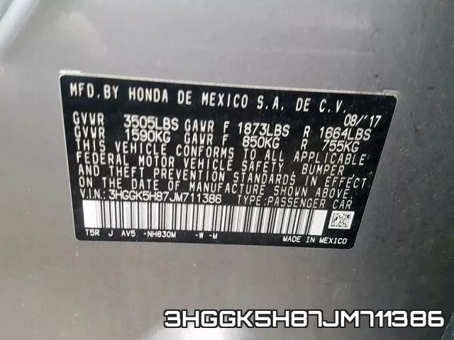 3HGGK5H87JM711386 фото 2