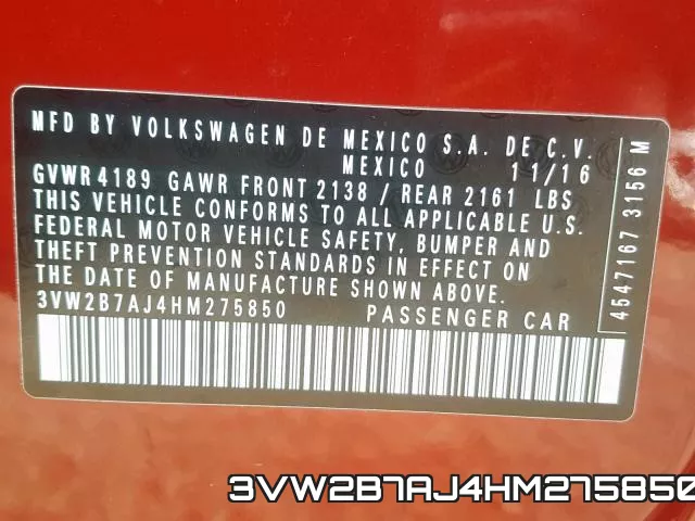 3VW2B7AJ4HM275850 фото 2