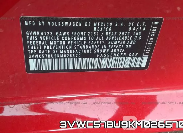 3VWC57BU9KM026570 фото 10