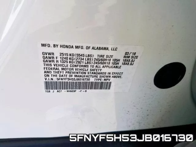5FNYF5H53JB016730 фото 2