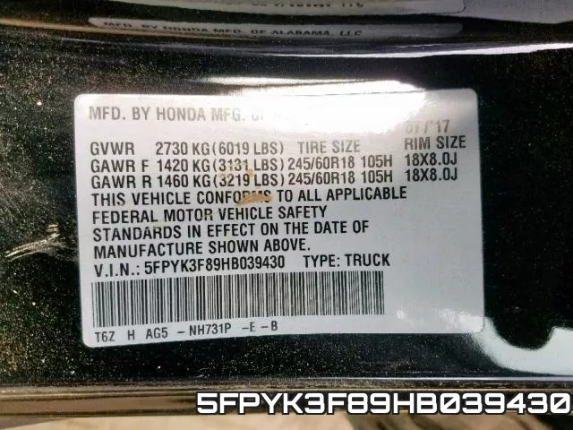 5FPYK3F89HB039430 фото 2