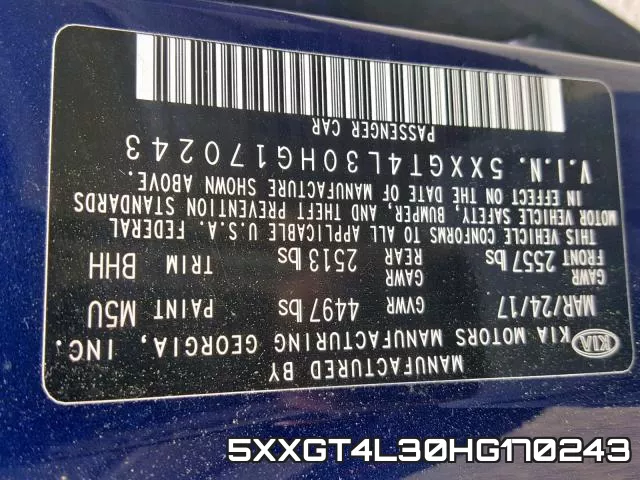 5XXGT4L30HG170243 фото 2