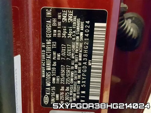 5XYPGDA38HG214024 фото 2