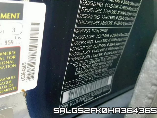 SALGS2FK0HA364365 фото 2
