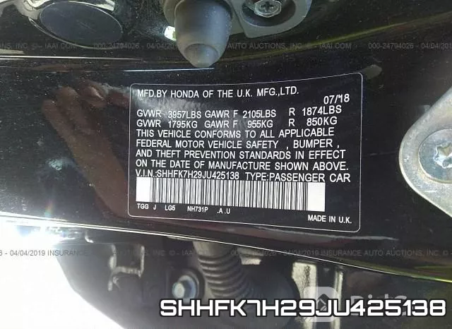 SHHFK7H29JU425138 фото 10