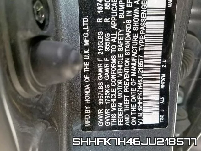 SHHFK7H46JU218577 фото 2