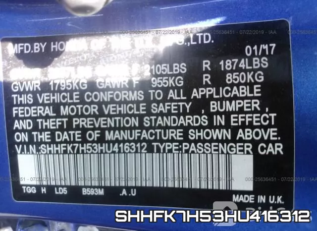 SHHFK7H53HU416312 фото 10