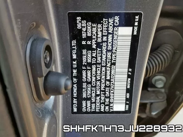 SHHFK7H73JU228932 фото 2
