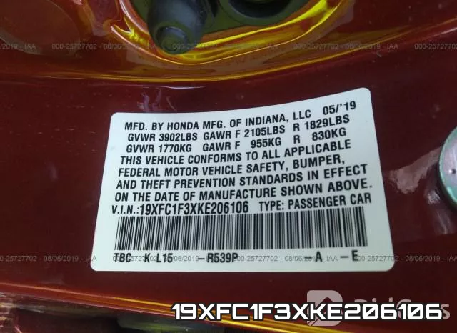 19XFC1F3XKE206106 фото 9