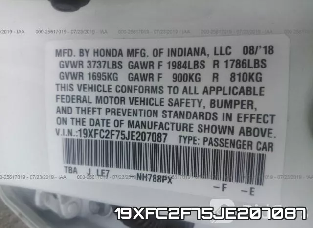 19XFC2F75JE207087 фото 10