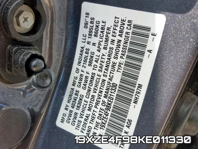 19XZE4F98KE011330 фото 2