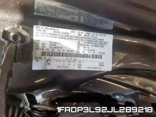1FADP3L92JL289218 фото 2