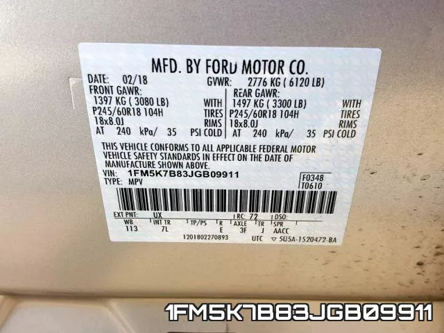 1FM5K7B83JGB09911 фото 2