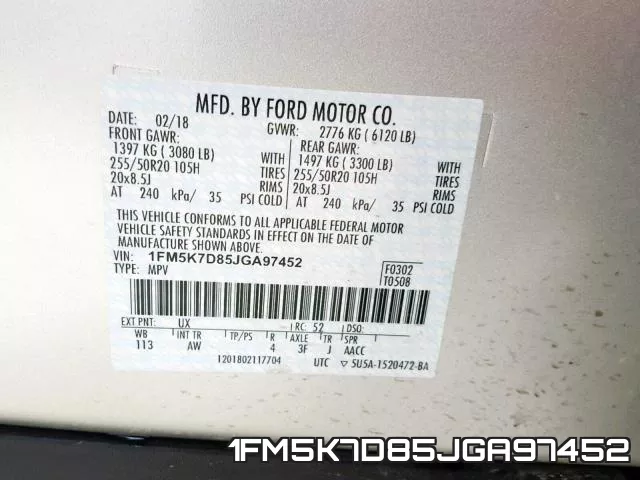 1FM5K7D85JGA97452 фото 2