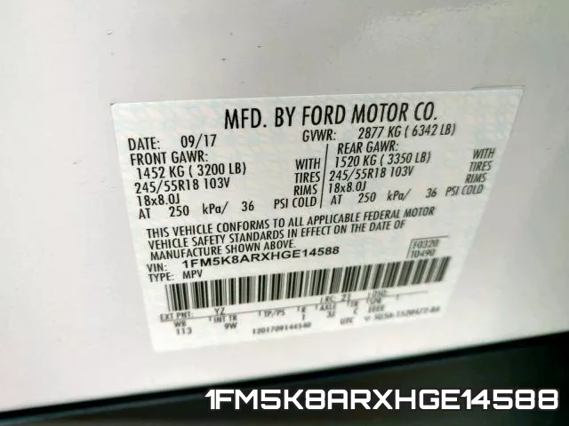 1FM5K8ARXHGE14588 фото 2
