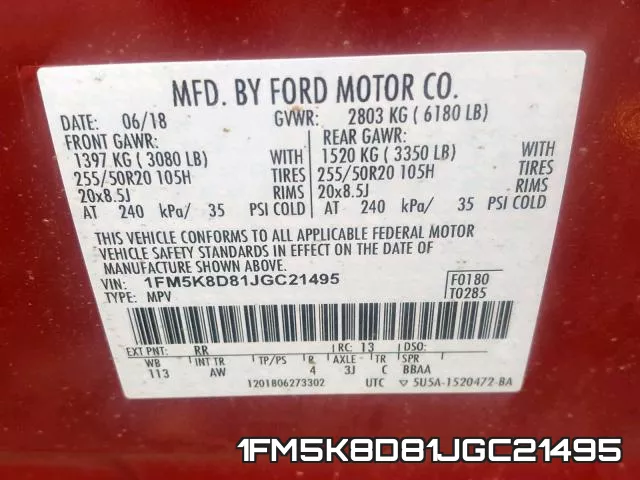 1FM5K8D81JGC21495 фото 2