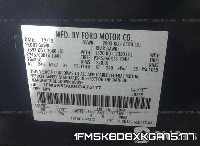 1FM5K8D8XKGA75177 фото 10