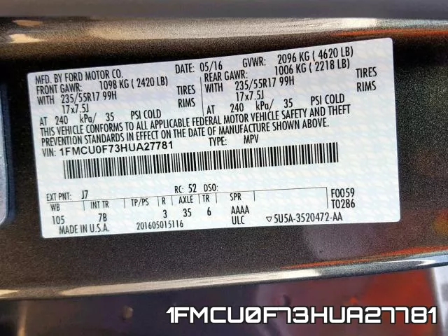 1FMCU0F73HUA27781 фото 2