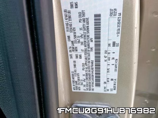 1FMCU0G91HUB76982 фото 2