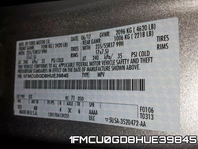 1FMCU0GD8HUE39845 фото 2