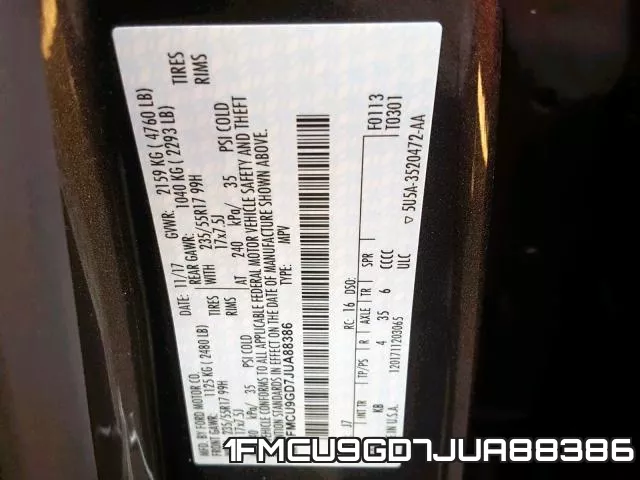 1FMCU9GD7JUA88386 фото 2