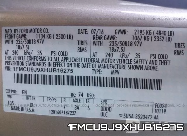 1FMCU9J9XHUB16275 фото 10