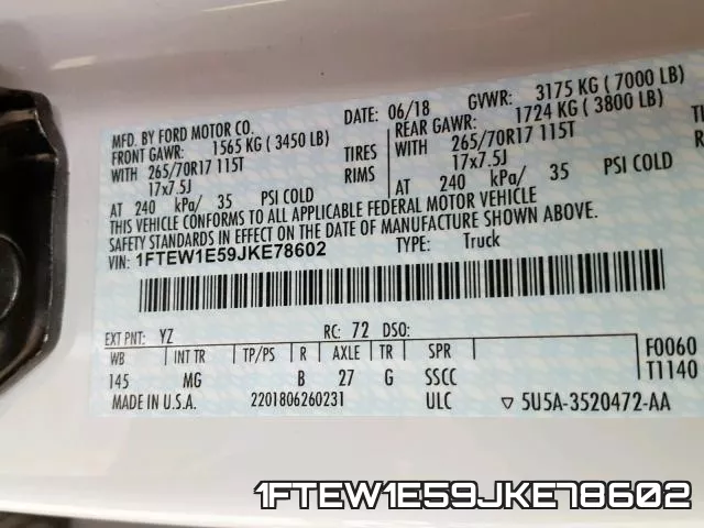 1FTEW1E59JKE78602 фото 2