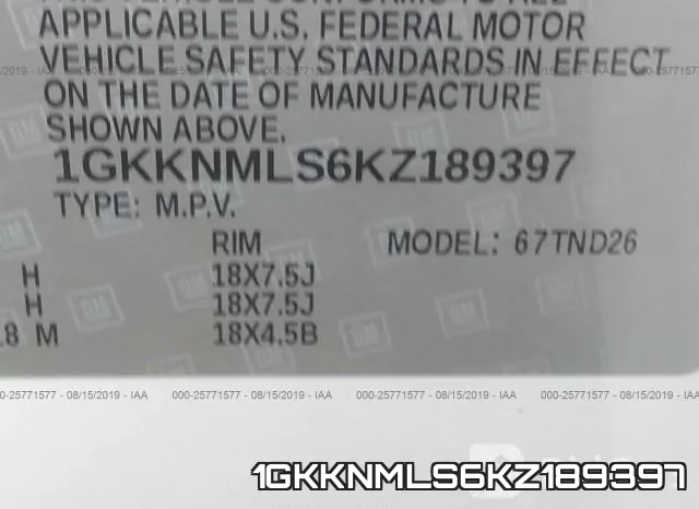1GKKNMLS6KZ189397 фото 10