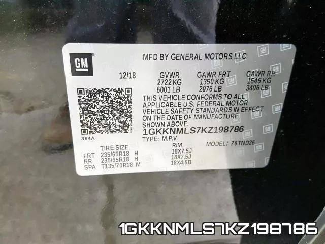 1GKKNMLS7KZ198786 фото 2