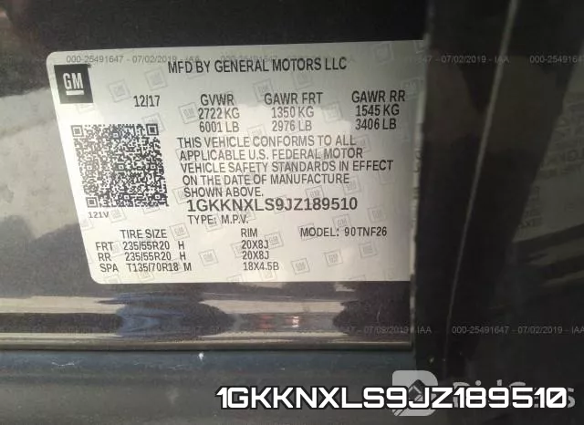1GKKNXLS9JZ189510 фото 10