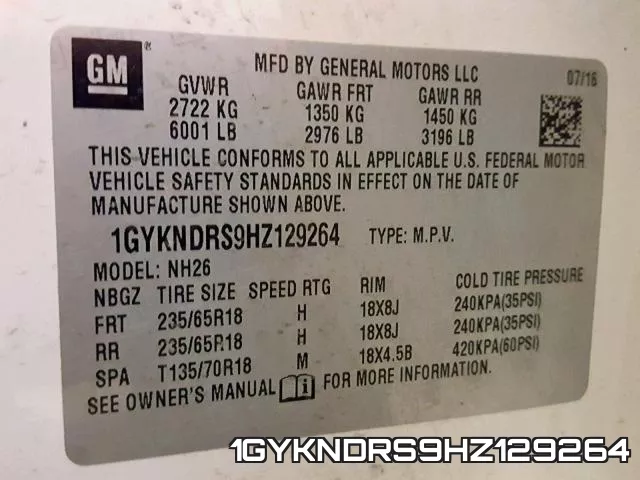 1GYKNDRS9HZ129264 фото 2