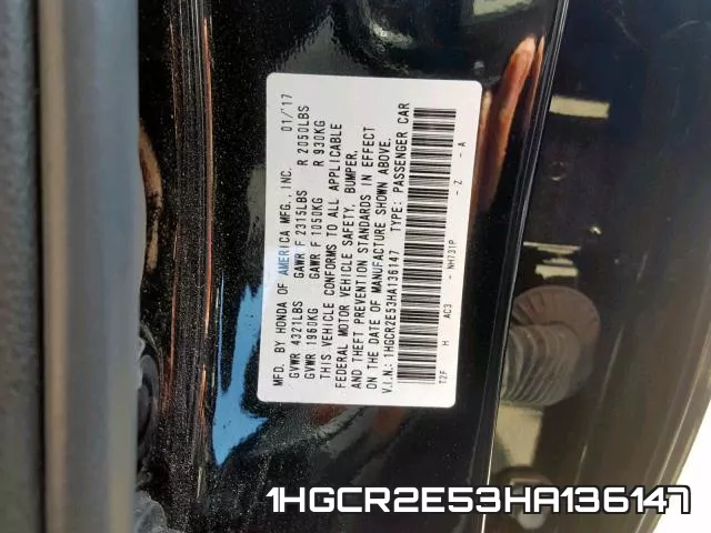 1HGCR2E53HA136147 фото 2