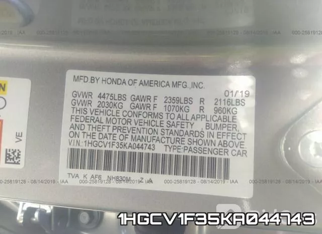 1HGCV1F35KA044743 фото 10