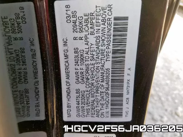 1HGCV2F56JA036205 фото 2