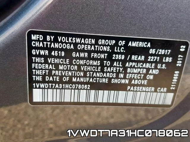 1VWDT7A31HC078062 фото 2