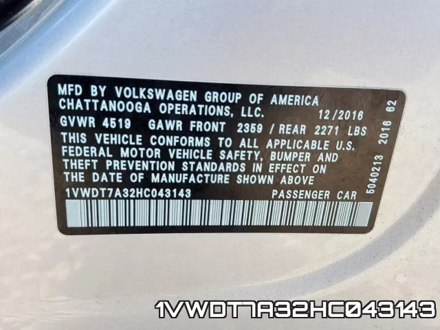 1VWDT7A32HC043143 фото 2