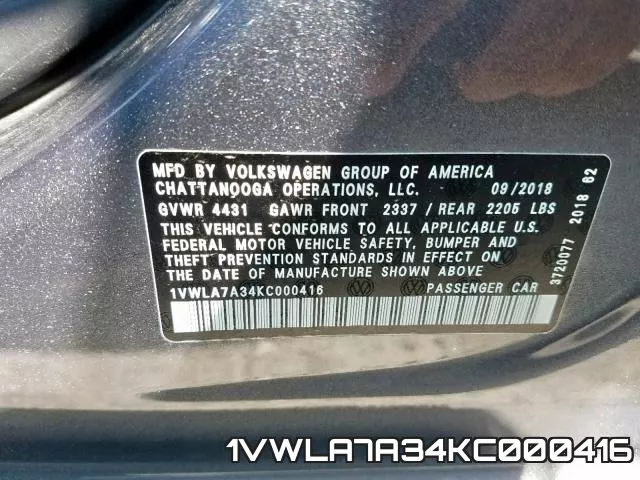 1VWLA7A34KC000416 фото 2