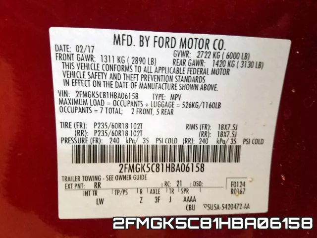 2FMGK5C81HBA06158 фото 2