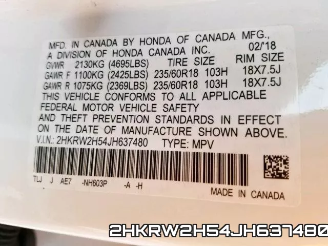 2HKRW2H54JH637480 фото 2