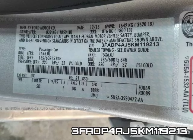 3FADP4AJ5KM119213 фото 10