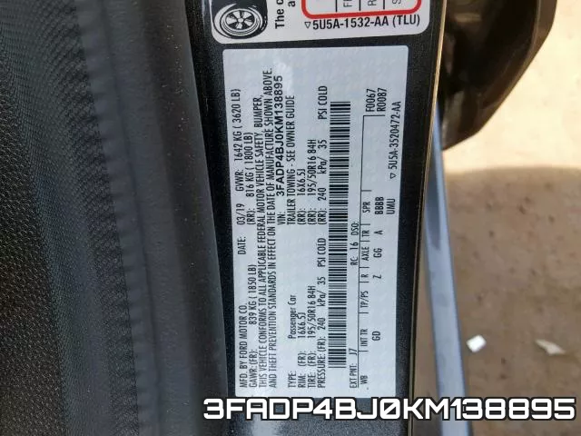 3FADP4BJ0KM138895 фото 2