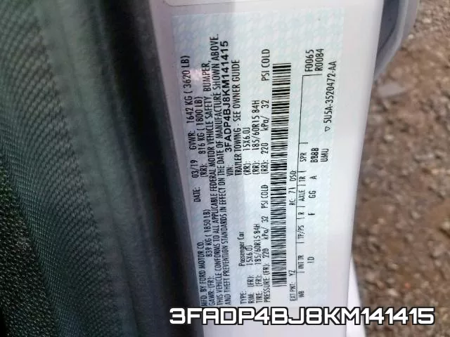3FADP4BJ8KM141415 фото 2