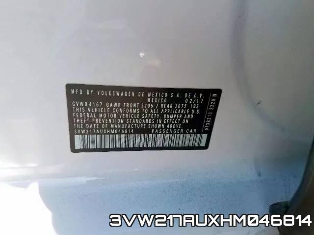 3VW217AUXHM046814 фото 2
