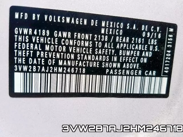 3VW2B7AJ2HM246718 фото 2