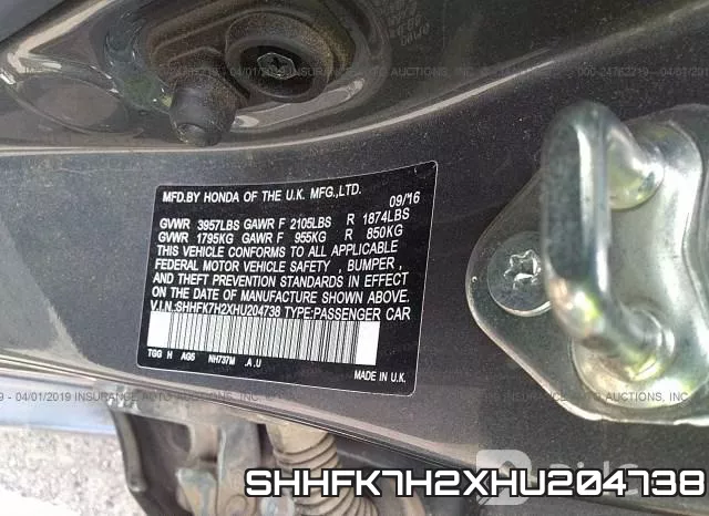 SHHFK7H2XHU204738 фото 10