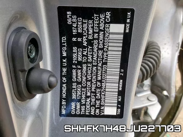 SHHFK7H48JU227703 фото 2