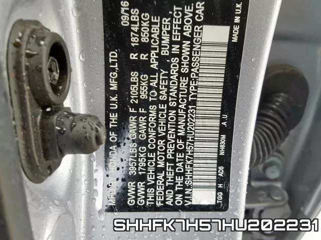 SHHFK7H57HU202231 фото 2