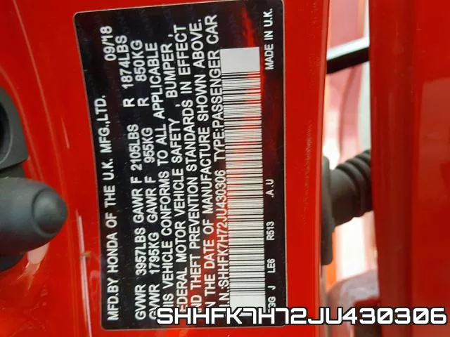 SHHFK7H72JU430306 фото 2