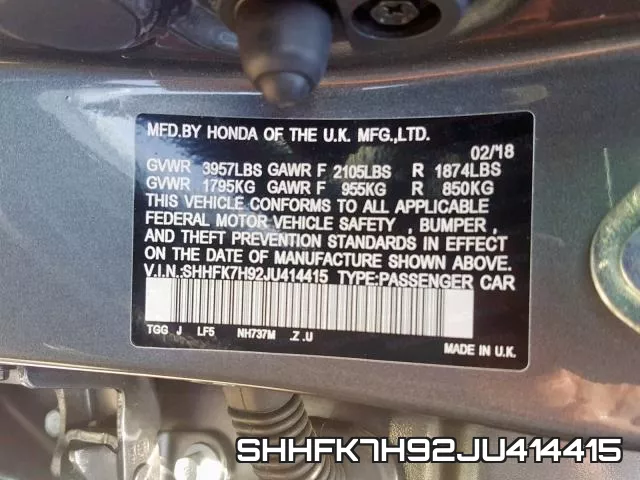 SHHFK7H92JU414415 фото 2